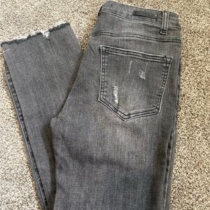 Risen Women’s Skinny Jeans - Gray Distressed Stretch Denim